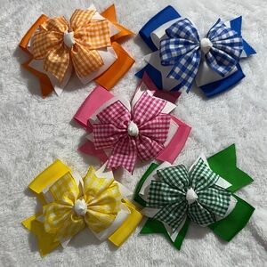 Brand new multi color Gingham alligator clip Hair Bows Set of 5